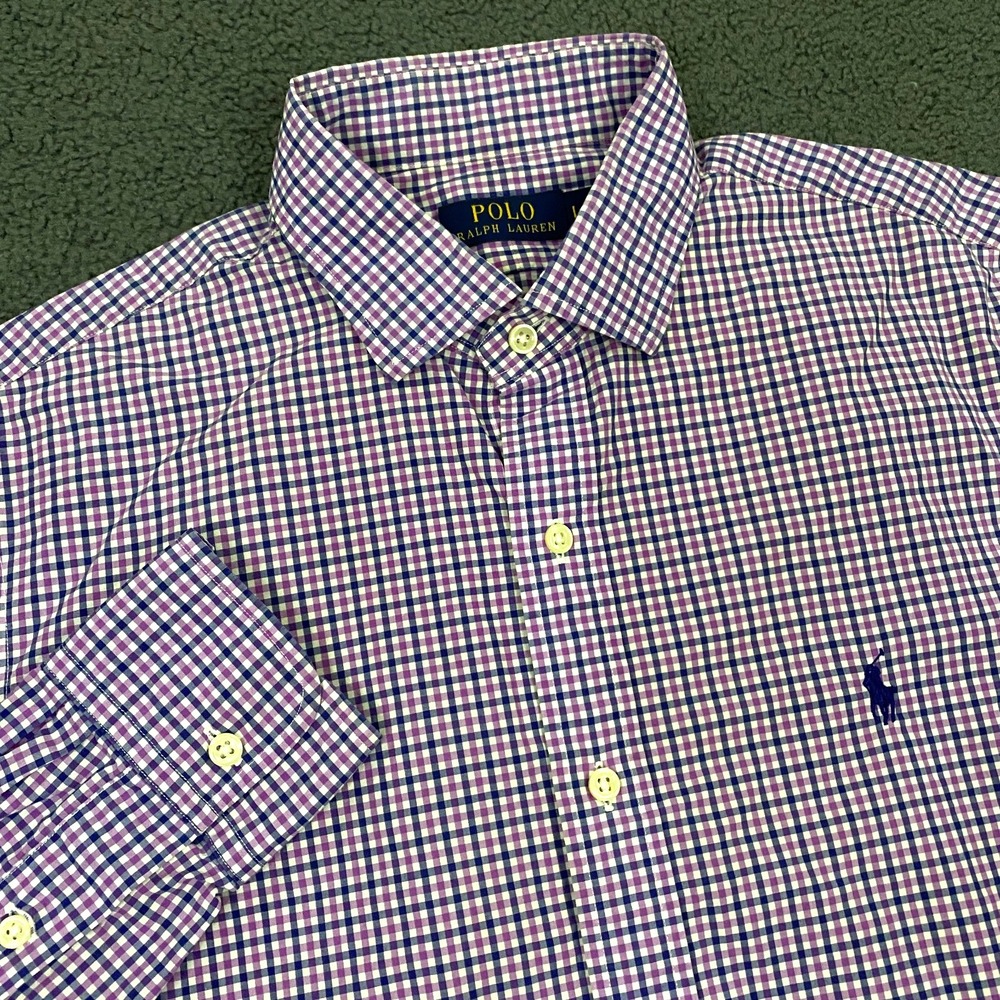 Ralph Lauren Shirt Mens Large Purple Check Gingham Button Up Pony Woven